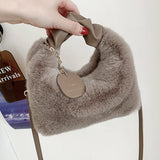 Faux Fur Handbag Hobos Zipper Small Shoulder Crossbody Bags for Women