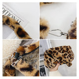 Leopard Faux Fur Women Shoulder Bag Soft Plush Shopper Bag Winter Tote Purse