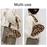Leopard Faux Fur Women Shoulder Bag Soft Plush Shopper Bag Winter Tote Purse