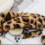 Leopard Faux Fur Women Shoulder Bag Soft Plush Shopper Bag Winter Tote Purse
