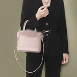 Faux Fur Plush Bucket Bag for Women Portable Crossbody Purse Shoulder Bag