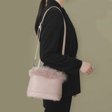 Faux Fur Plush Bucket Bag for Women Portable Crossbody Purse Shoulder Bag