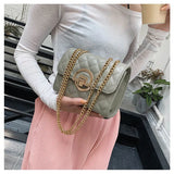 Female Bag Metal Chain Shoulder Strap Rhombus Check Crossbody