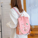 Female Embroidery Print School Backpack Anti-theft Travel Knapsack
