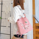 Female Embroidery Print School Backpack Anti-theft Travel Knapsack
