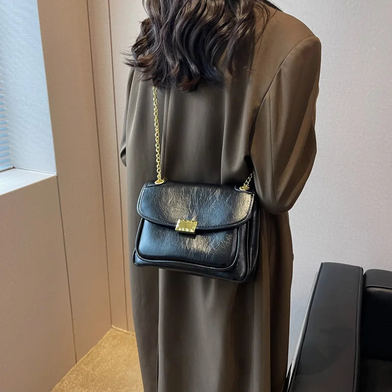 Female Chain Shoulder Bags Textured PU Leather Handbag