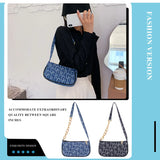 Women's Denim Chain Shoulder Bag Small Letters Print Handbag Zipper Underarm Bag