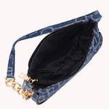 Women's Denim Chain Shoulder Bag Small Letters Print Handbag Zipper Underarm Bag