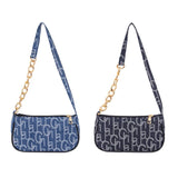 Women's Denim Chain Shoulder Bag Small Letters Print Handbag Zipper Underarm Bag