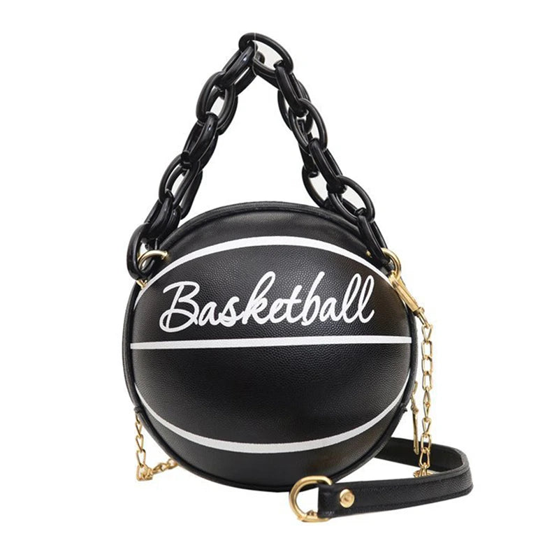 Pink Leather Basketball Bag for Women, Crossbody Chain Handbags