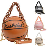 Pink Leather Basketball Bag for Women, Crossbody Chain Handbags