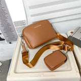 Female Pu Handbags Camera Headphone Pouch 2 in 1 Crossbody Handbags