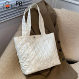 Women's Quilted Cotton Padded Handbag Diamond Pattern Large Capacity