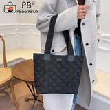Women's Quilted Cotton Padded Handbag Diamond Pattern Large Capacity