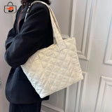 Women's Quilted Cotton Padded Handbag Diamond Pattern Large Capacity