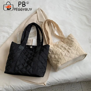 Women's Quilted Cotton Padded Handbag Diamond Pattern Large Capacity