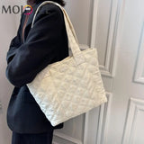 Women's Quilted Cotton Padded Handbag Diamond Lattice Shoulder Bag