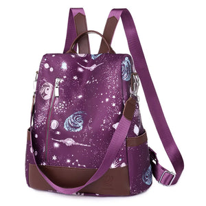 Waterproof Starry Sky Print School Backpack for Women