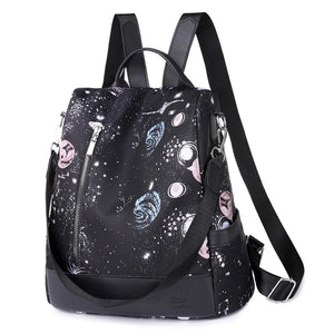 Waterproof Starry Sky Print School Backpack for Women