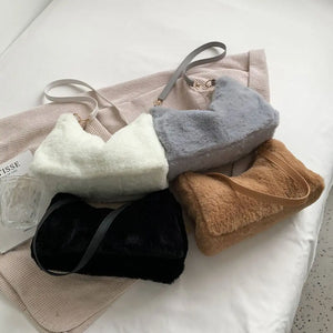 Women's Plush Messenger Bag Soft Underarm Shoulder Tote Handbag