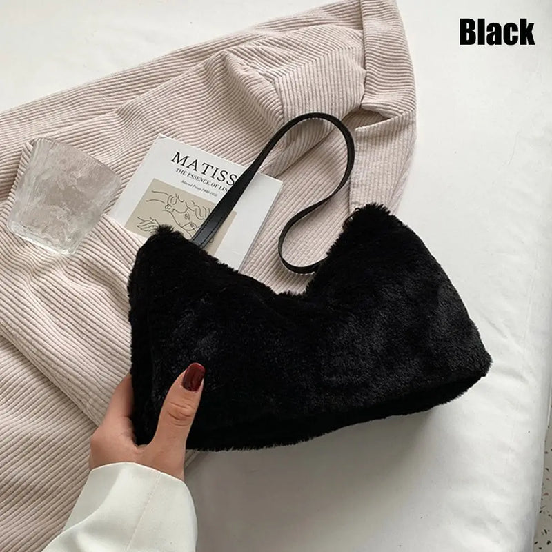 Women's Plush Messenger Bag Soft Underarm Shoulder Tote Handbag