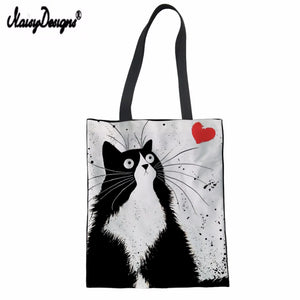 Female Tote Shoulder Foldable Travel Bag Shopper Reusable with Cat