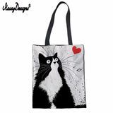 Female Tote Shoulder Foldable Travel Bag Shopper Reusable with Cat