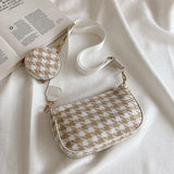 Vintage Plaid Shoulder Bags with Mini Round Purse Pendant