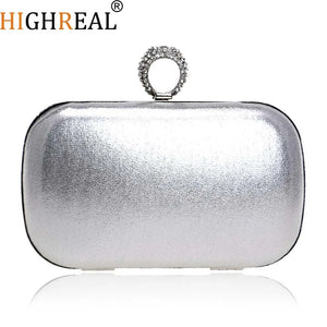 Metal Clutch Bag Diamonds Satin Chain Shoulder Rhinestones Golden Purse