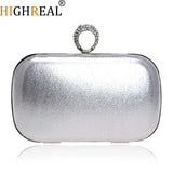 Metal Clutch Bag Diamonds Satin Chain Shoulder Rhinestones Golden Purse