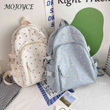 Floral Backpack Nylon Female Preppy Style Schoolbags Mochila with Pendant