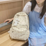 Floral Backpack Nylon Girl Bags with Pendant