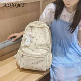Floral Backpack Nylon Preppy Style Teenage Girl Bags with Pendant