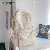 Floral Backpack Nylon Preppy Style Teenage Girl Bags with Pendant