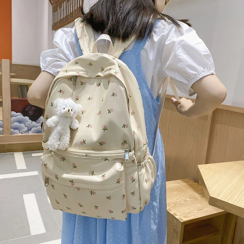 Floral Backpack Nylon Large Capacity Teenage Girl Bags