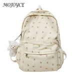 Floral Backpack Nylon Preppy Style Teenage Girl Bags with Pendant