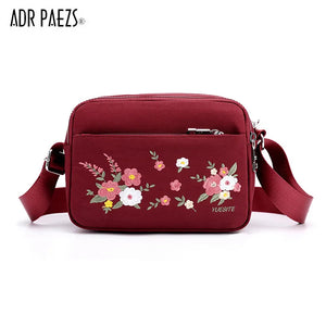 Floral Embroidery Women Messenger Bag Nylon Waterproof