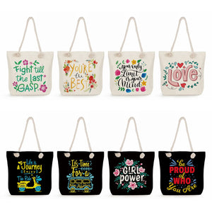 Floral Letter Printed Handbags Women Shopping Tote Bags