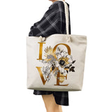 Floral Love Print Handbags Thick Rope Shoulder Bag Eco Reusable Shopping Bag