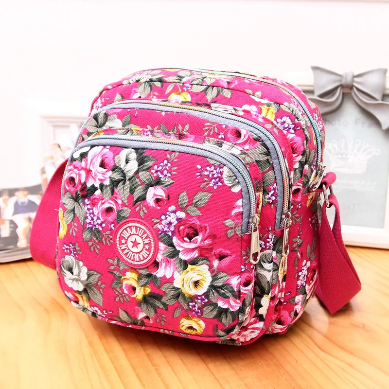 Floral Pattern Women Shoulder Bag Waterproof Nylon Crossbody Bag