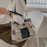 Floral Print Chain Shoulder Bag Large Capacity Tote