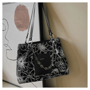 Floral Print Chain Shoulder Bag Large Capacity Tote