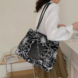 Floral Print Chain Shoulder Bag Large Capacity Tote