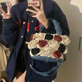 Flower Zipper Tote Bag for Women Rose Bag Bucket Bag