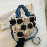 Flower Zipper Tote Bag for Women Rose Bag Bucket Bag