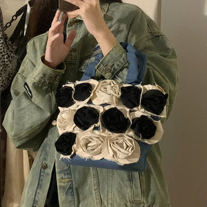 Flower Zipper Tote Bag for Women Rose Bag Bucket Bag