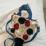 Flower Zipper Tote Bag for Women Rose Bag Bucket Bag
