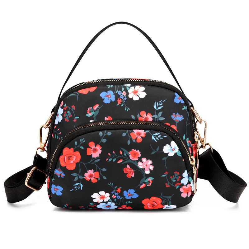 Flower Pattern Nylon Shoulder Bag Multifunctional Handbag