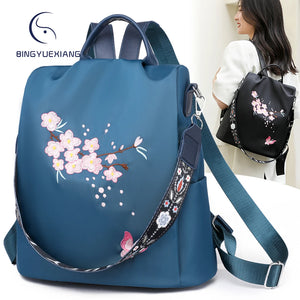 Flower Pattern Women's Anti Theft Backpack High Nylon Ladies Bag