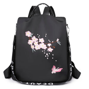 Flower Pattern Women's Anti Theft Backpack High Nylon Ladies Bag